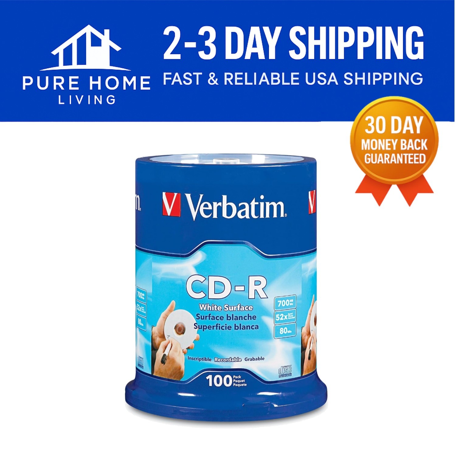 100 Pack of 52x CD-R Blank Discs - 700MB, 80 Min for Data & Music Storage