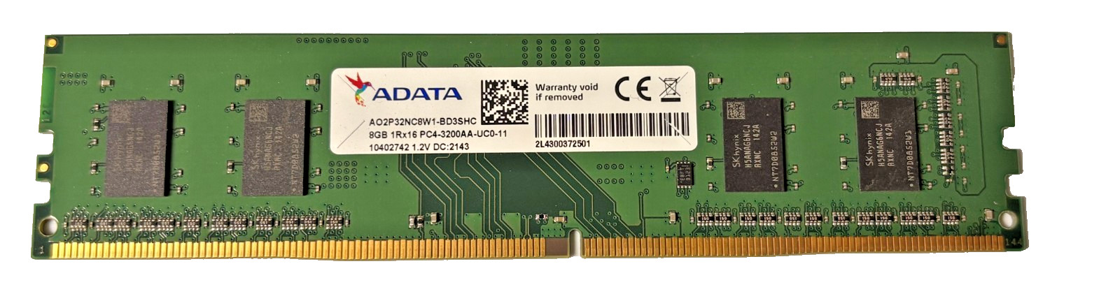 ADATA 8GB DDR4 3200MHZ PC4-3200AA DESKTOP RAM AO2P32NC8W1-BD3SHC