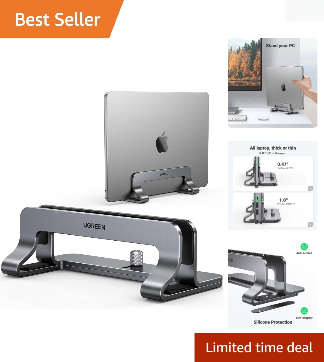 Aluminum Vertical Laptop Stand - Adjustable for MacBook Pro & Air (Up to 17.3”)