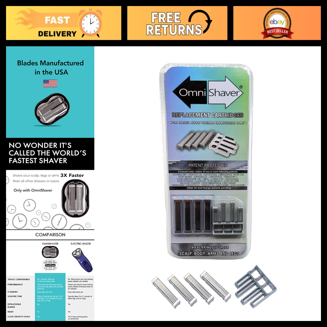 Premium Replacement Cartridge Refill Kit - Self-Cleaning Shaving Razors for Men