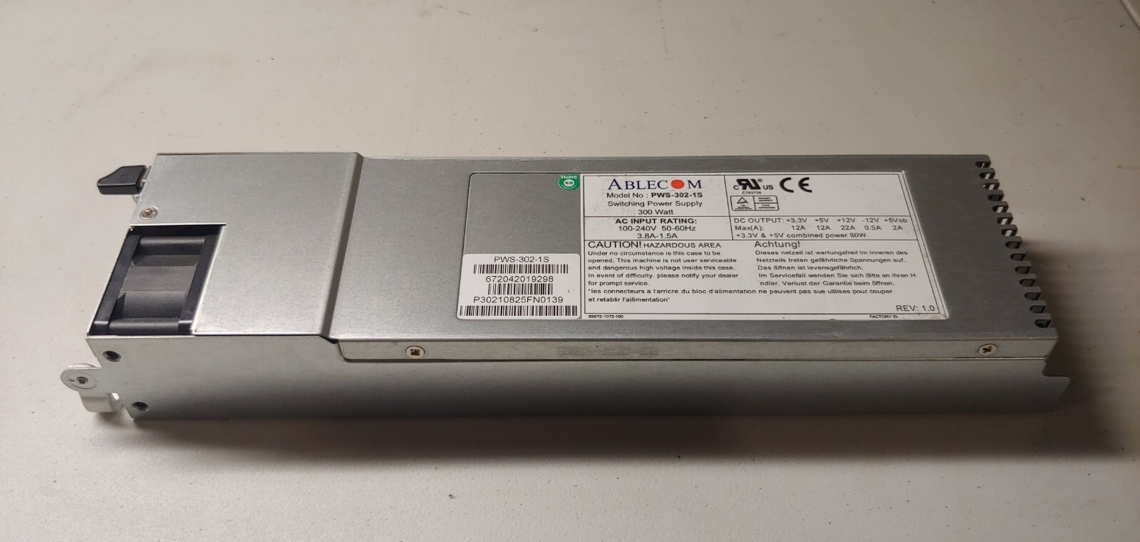 Ablecom PWS-302-1S 300W Switching Power Supply with Power Cord