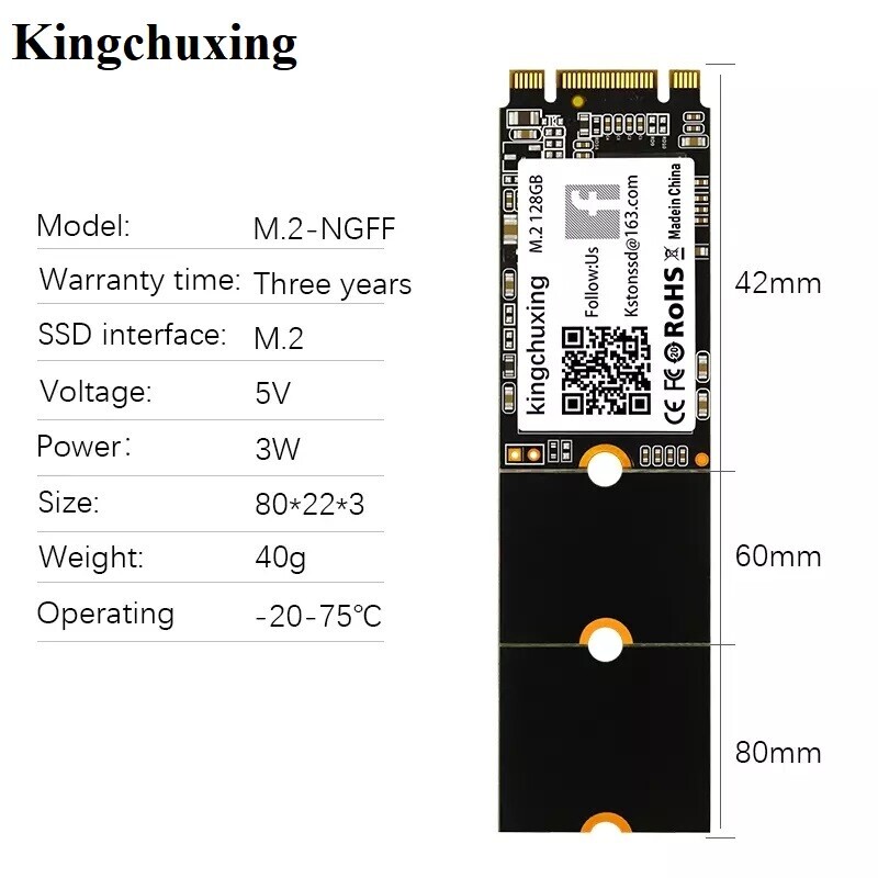 Kingchuxing 128GB M.2 M2 SATA NGFF SSD 2242  2280 Solid State Hard Drives