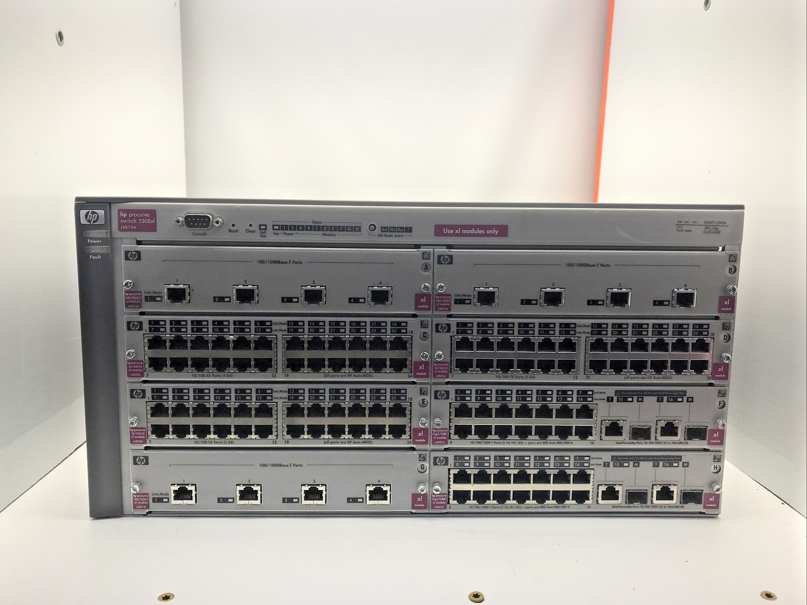 HP ProCurve 5308xl J4819A Switch with J4821A/J4820A/J4907A modules and 2xPSU
