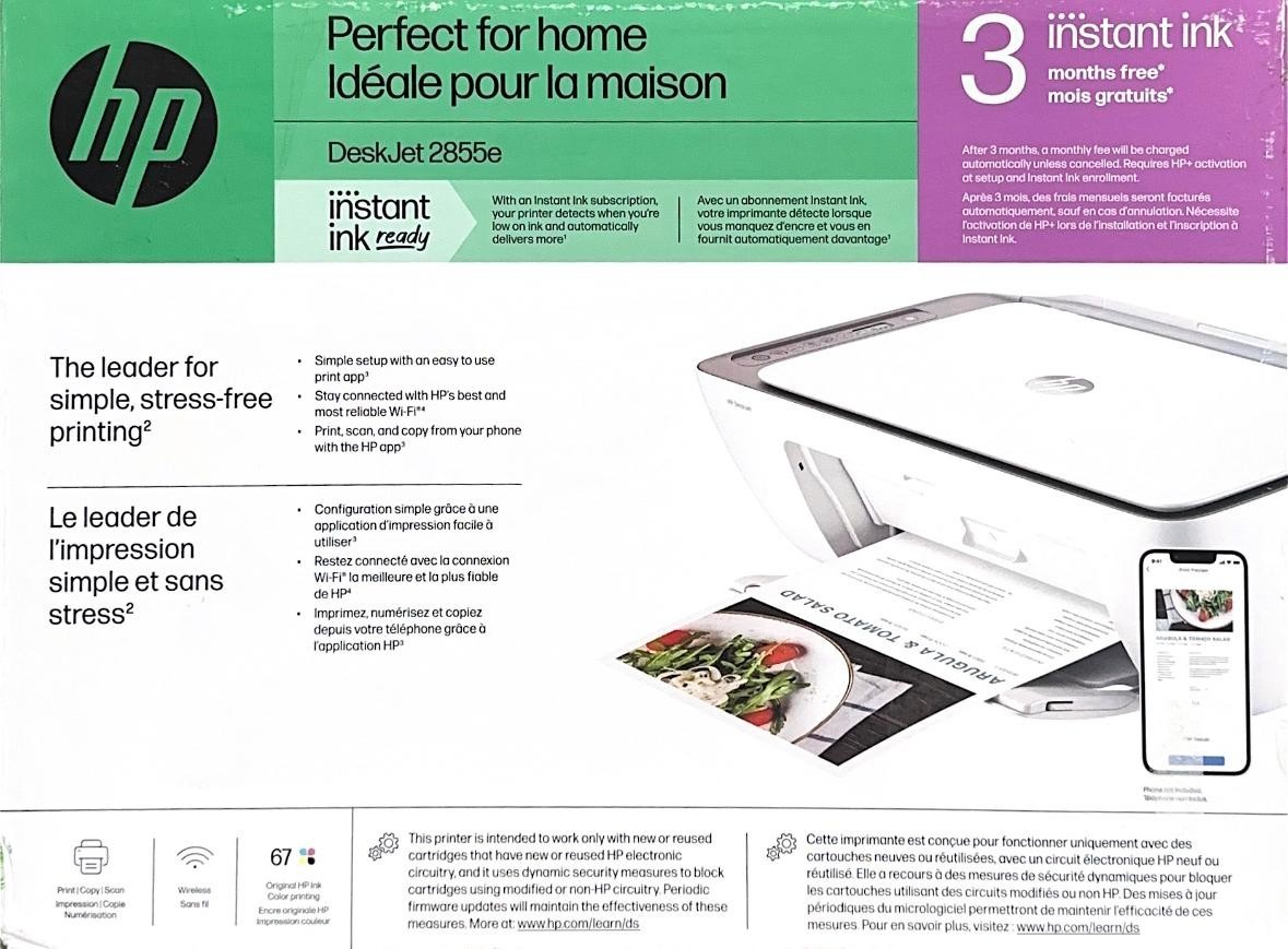 HP DeskJet 2855e Wireless All-in-One Color Printer Scanner (Open Box)