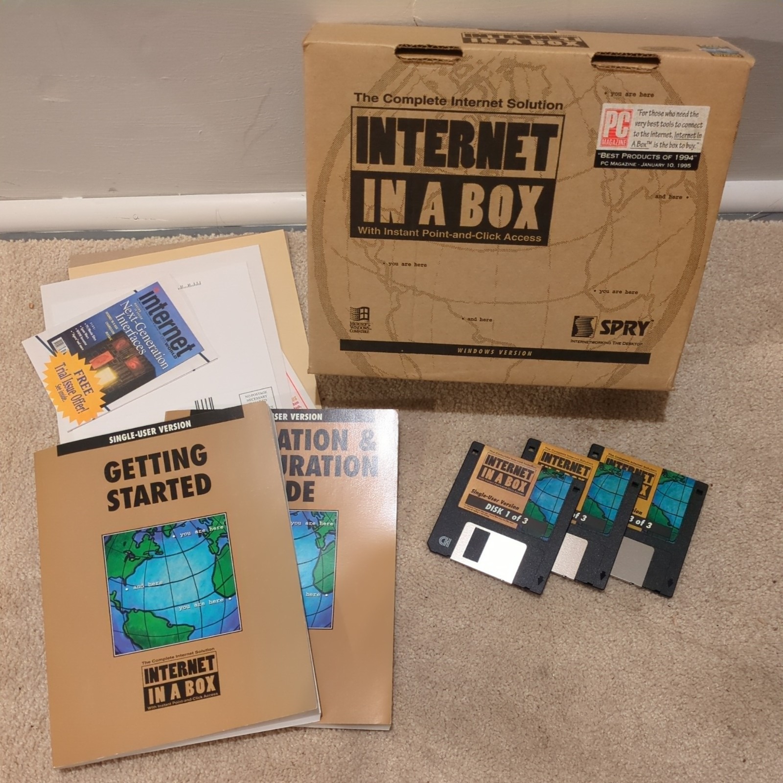 Vintage 1994 Spry Internet In A Box Windows Version V1.0 w/Box, Instructions