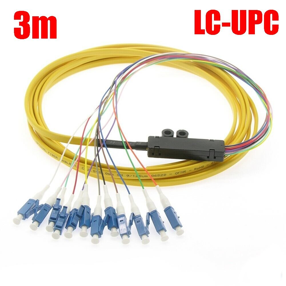 100 PCS 3m 12-Fiber Optic LC/UPC 9/125 SM Singlemode Flat Ribbon Pigtail Lot