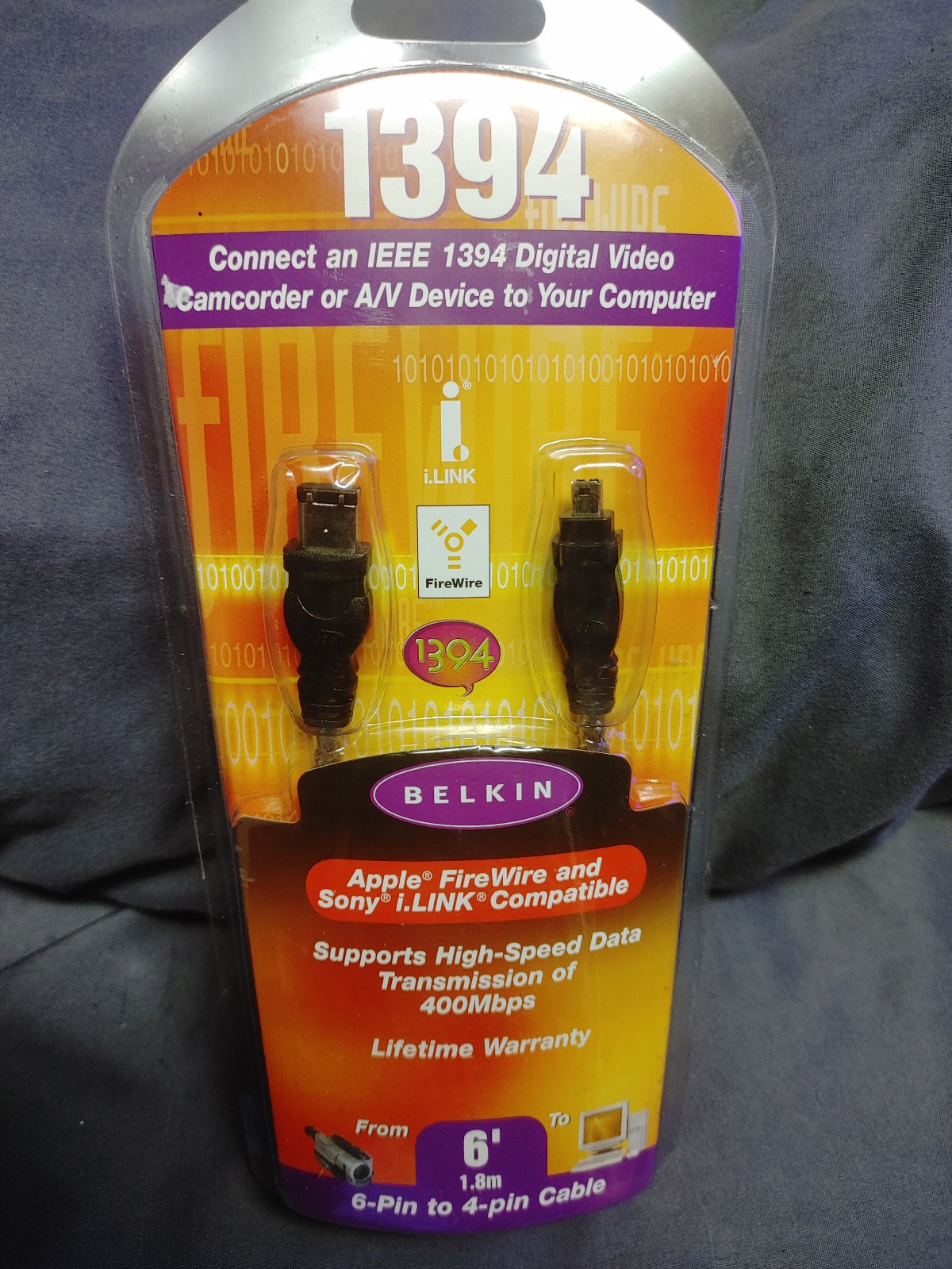 New Belkin 1394 Apple FireWire & Sony iLink 6 Pin To 4 Pin Cable 6 Feet