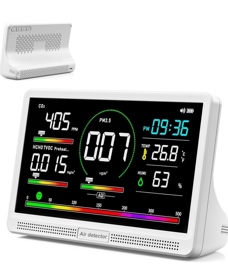 (B31/16 In 1 Air Quality Monitor Indoor7" Display9AQI+7 AQI Alerts, CO2 Monitor