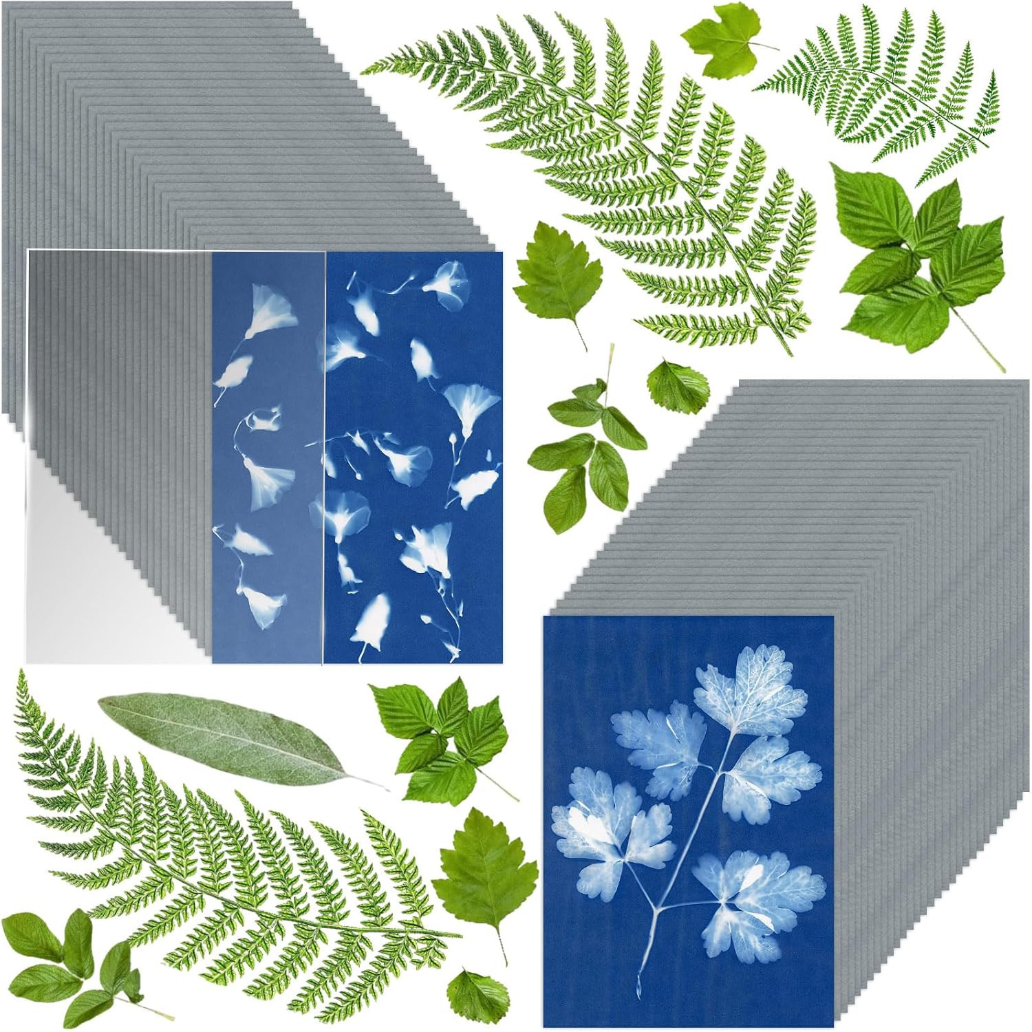 60 Sheets Sun Print Paper Cyanotype Paper Kit, A6 Sun Art Paper with 1 Acrylic B