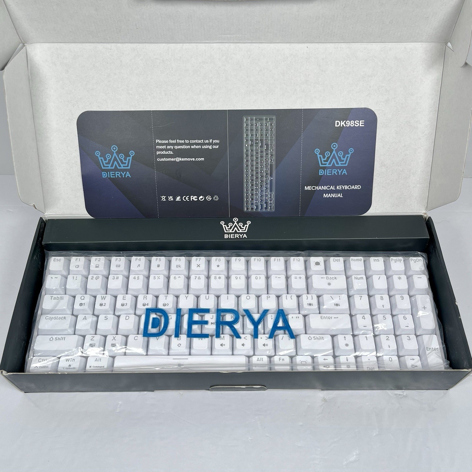 DIERYA DK98SE Wired Mechanical Gaming Keyboard 98 Keys Clicky Blue Switch White