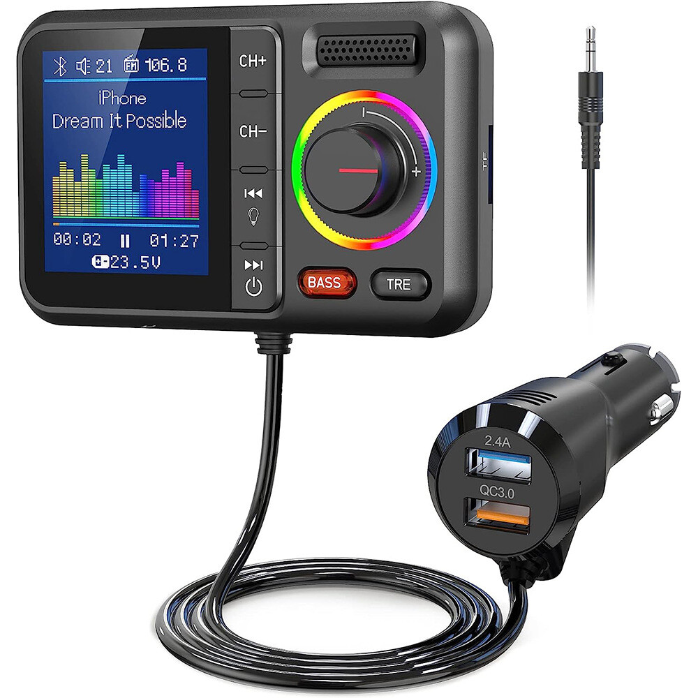 Bluetooth 5.0 FM Transmitter Car Adapter Support QC3.0 Fast Charging MP3-Player