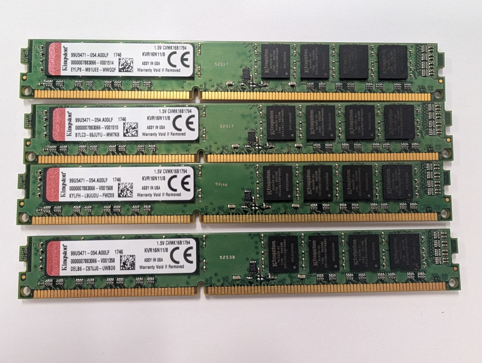 Kingston KVR16N11/8 PC3-12800 1600MHZ 32GB(4x8GB) DDR3 Desktop RAM Low Profile