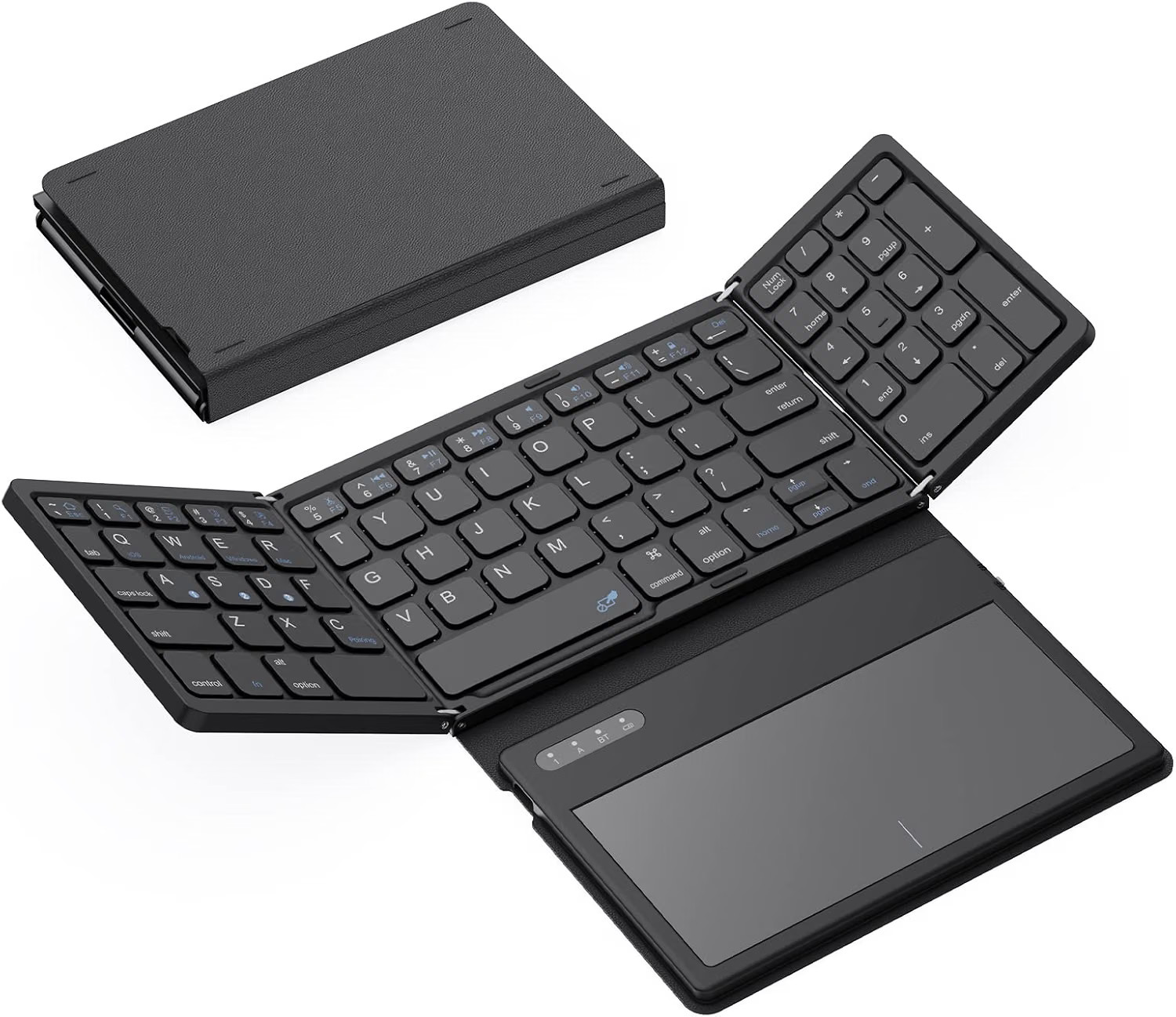 GEODMAER Foldable Bluetooth Keyboard Touchpad Number Pad 3-Device Black