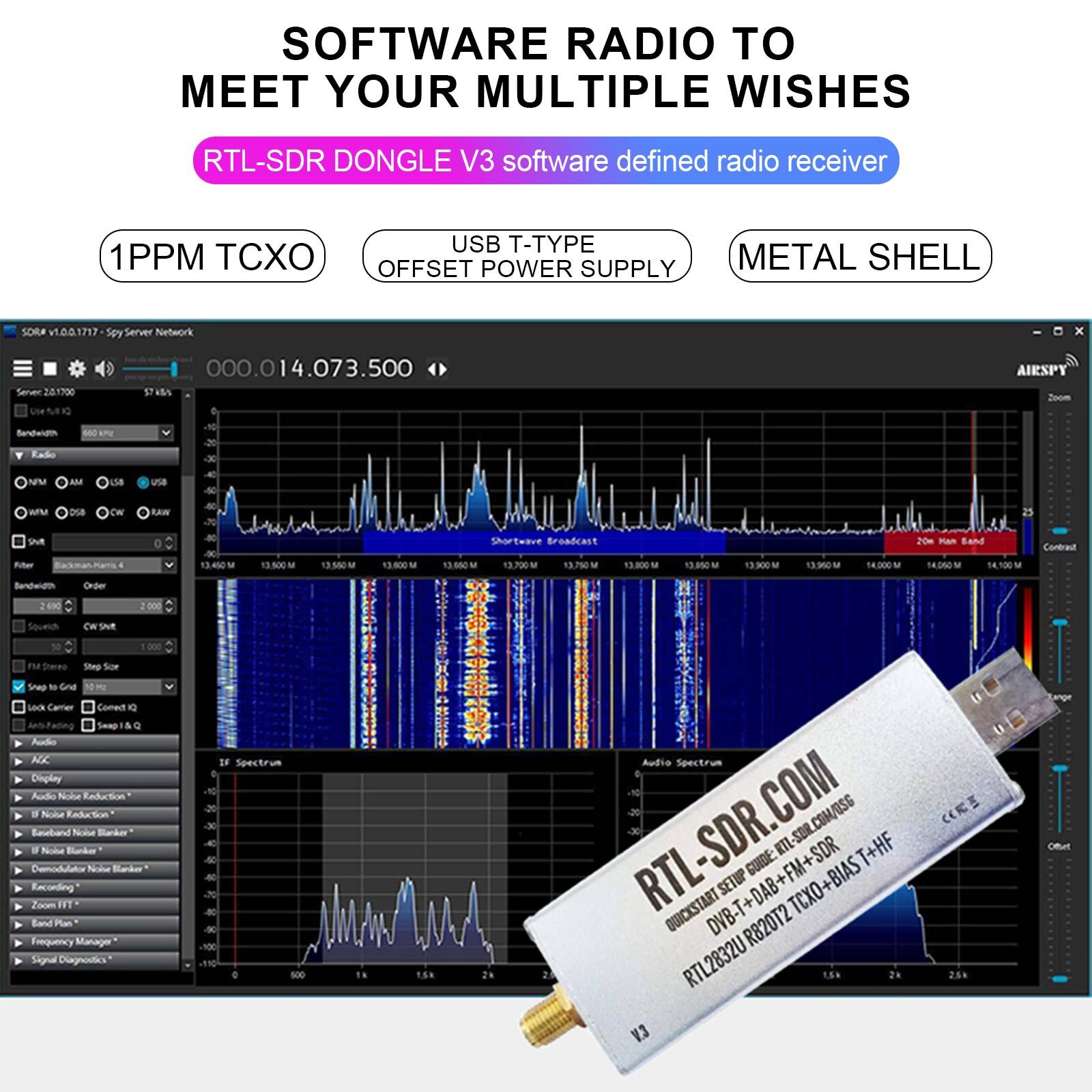 RTL-SDR Blog R820T2 RTL2832U 1PPM TCXO SMA Software Defined Radio (Dongle Only)