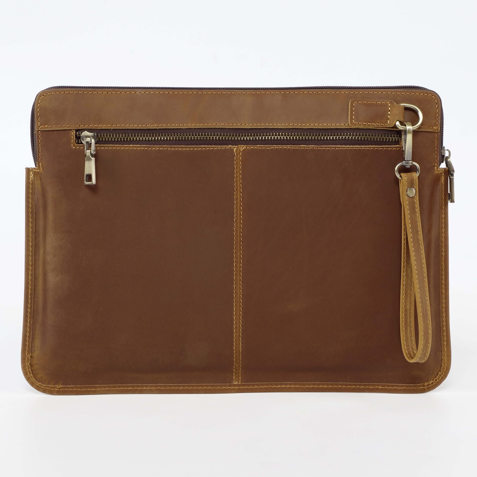Distressed Genuine Leather Zipper Laptop Sleeve Bag for MacBook Pro 14.2" 13.3"