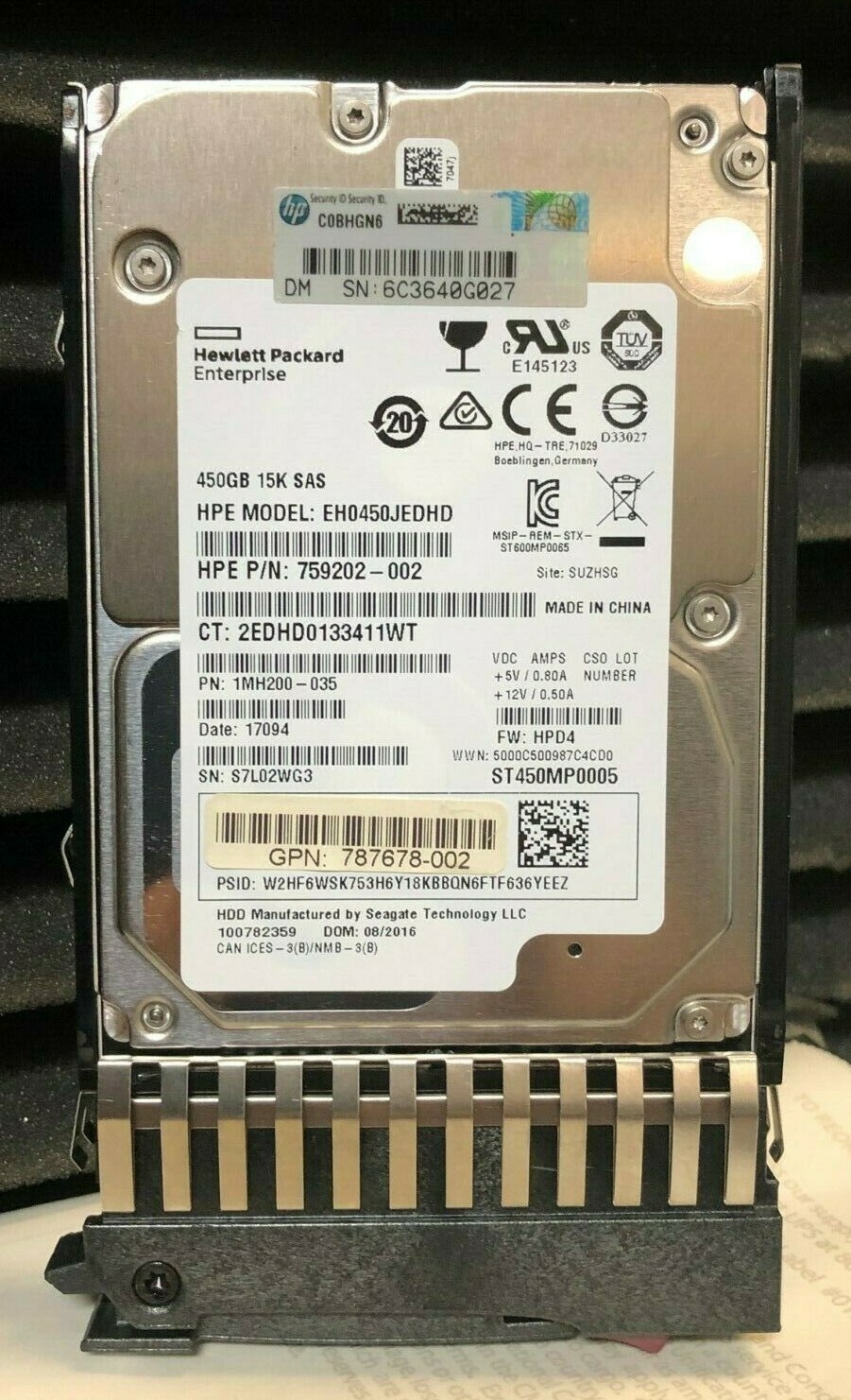 759202-002 REF HPE 450GB SAS 12G 15K SFF SC HDD 1mh200-035 787678-002