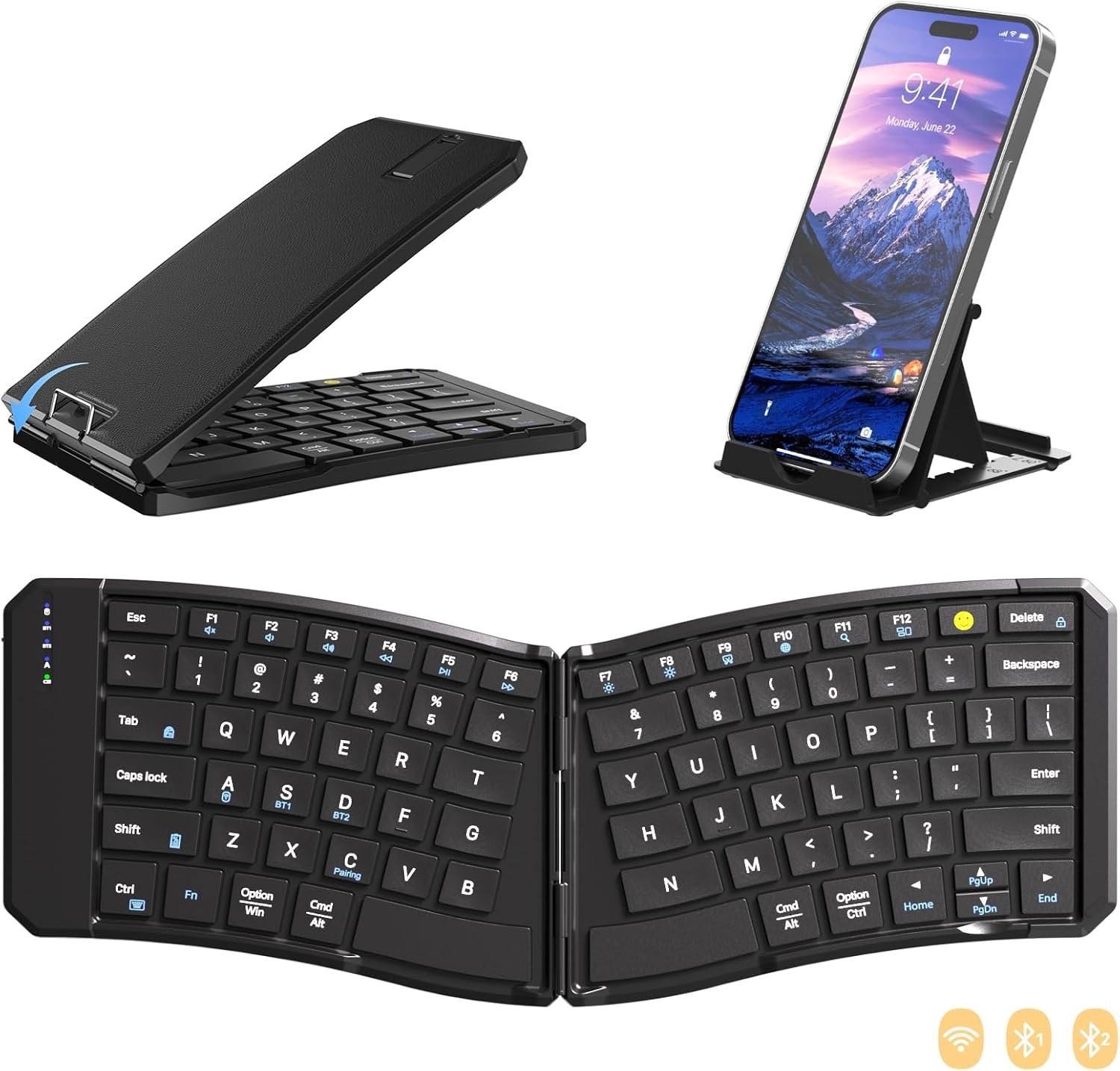 Ergonomic Foldable Keyboard, 3-Device Dual Mode 2.4G & Bluetooth | Ultra-Slim