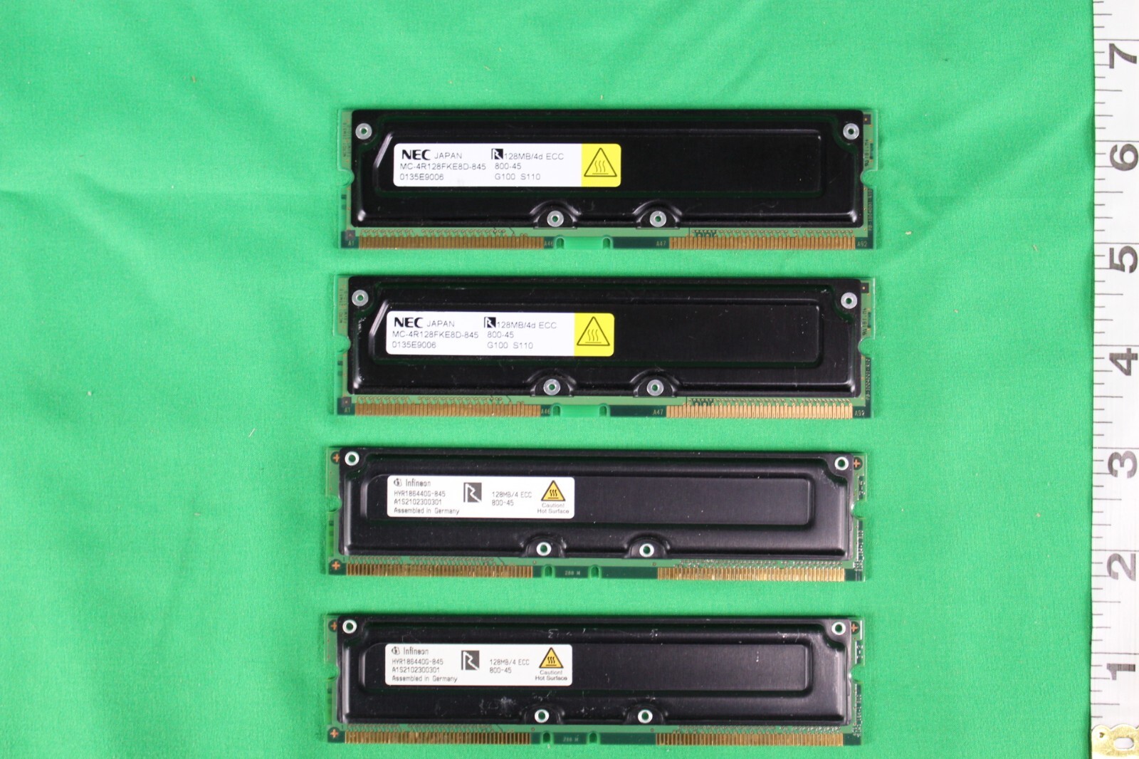 USED INFINEON & NEC 4 X 128MB PC800-45 ECC, 512MB TOTAL, 128MB/4 128MB/4D ECC