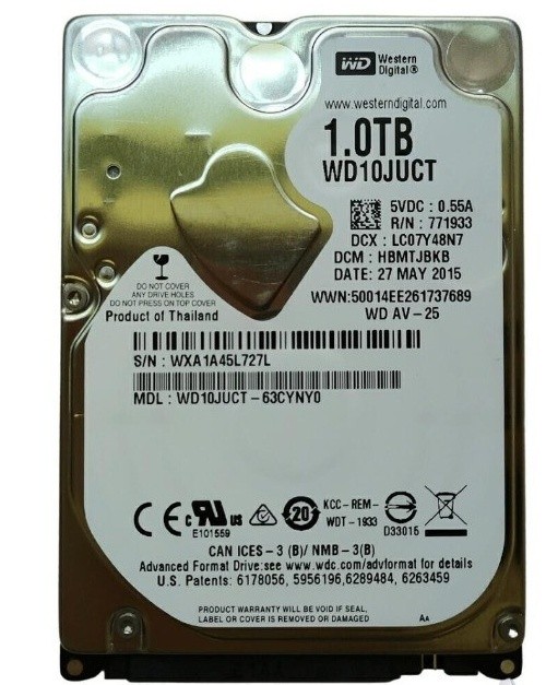 Original Western Digital AV-25 1TB WD10JUCT 5400RPM SATA 2.5" Hard Disk Drive