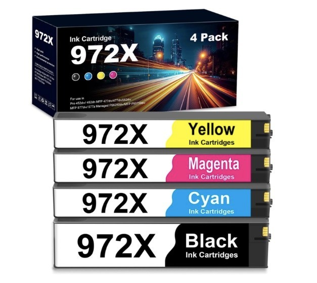 972X Ink 4-Pack for HP PageWide Pro 477dn 577z 452dw 552dw High Yield CMYK