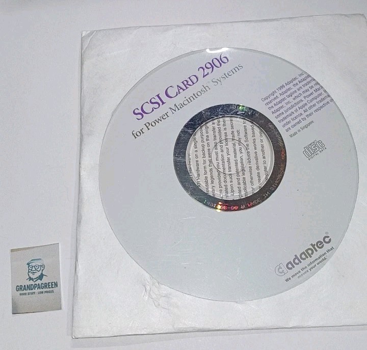 Adaptec SCSI Card 2906 Power Macintosh Driver Software CD 1999 Vintage Mac