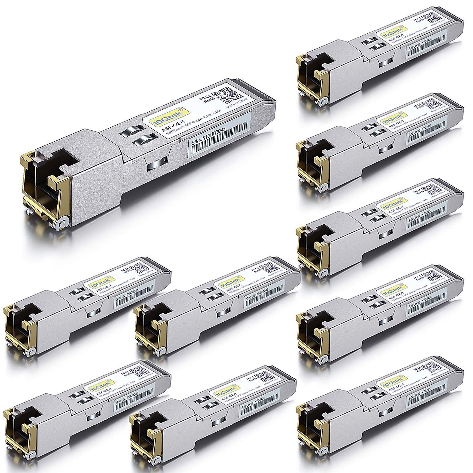 Lot of 10 Cisco GLC-T Transceiver, 1G SFP Copper RJ45 1000BASE-T Module 100m