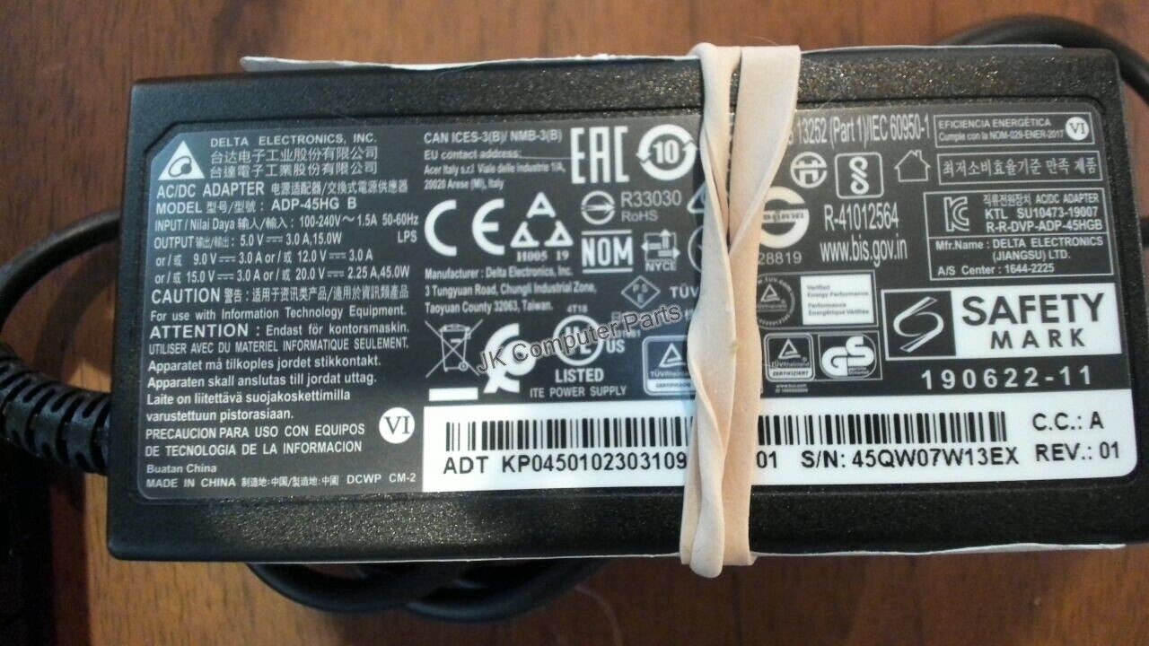 ADAPTER 45W 5V/3A 9V/3A 15V/3A 20V/2.25A TYPE C DELTA ADP-45HG KP.04501.023