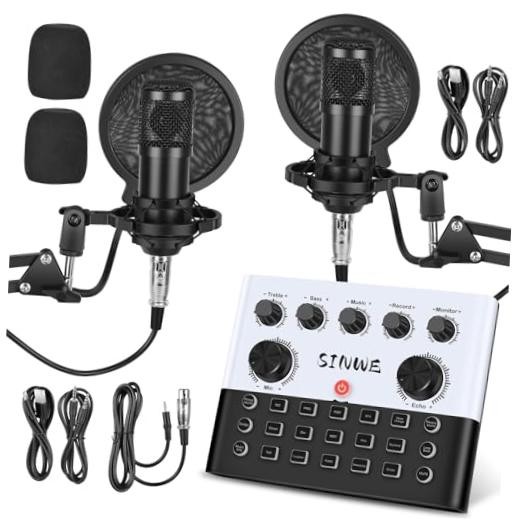 Podcast Equipment Bundle for 2, F993 All-in-one Live Sound Card 2 MIC