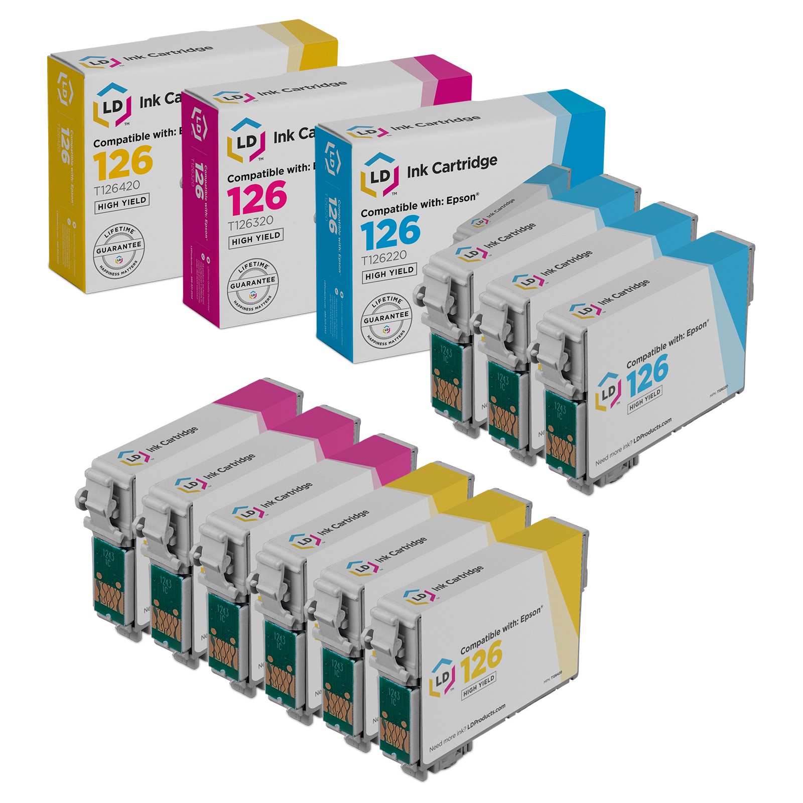 Reman Replacements for Epson 126 Ink Multipack Set of 9 Cartidges
