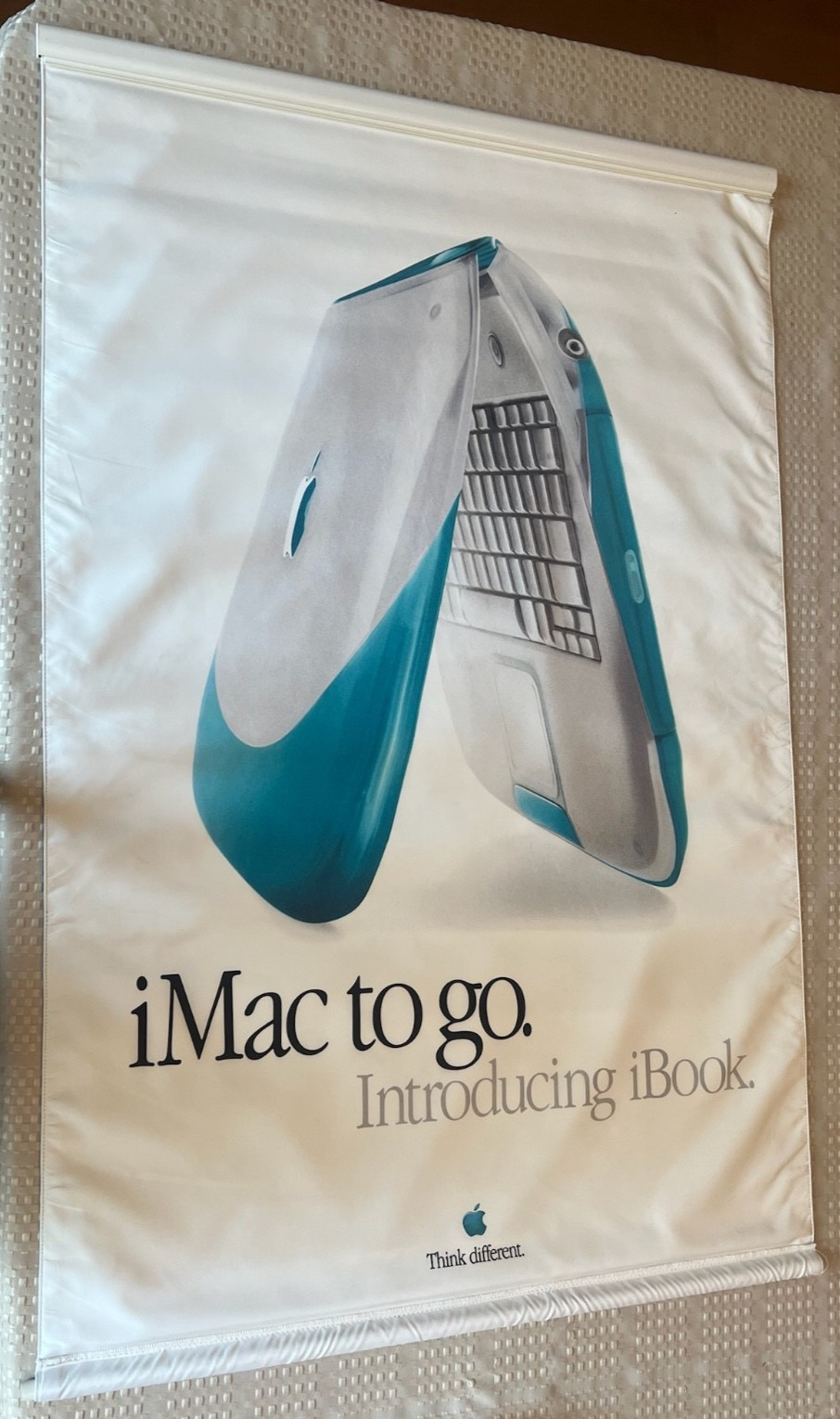 Vintage Apple iBook Two Sided Cloth Banner Think Different - iMac to go (1999)