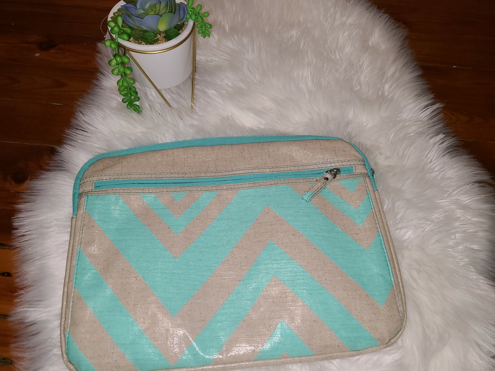Studio C Chevron On Macbook Pro Air Laptop Sleeve  Notebook Case Teal/Linen 16"