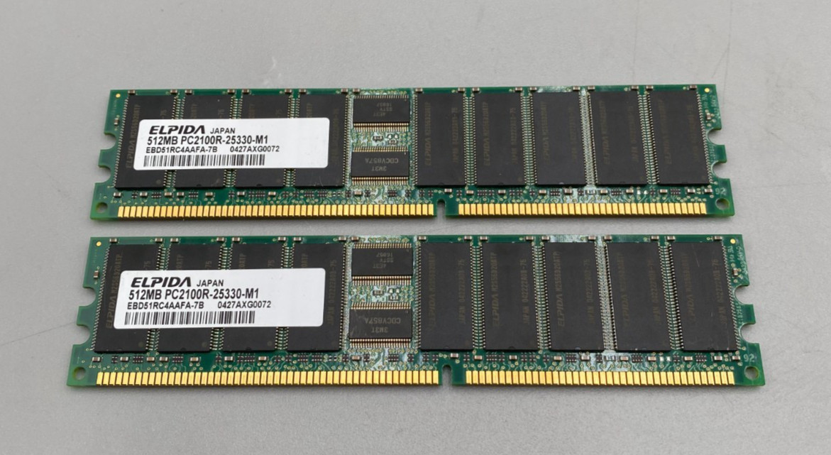 Lot Of 2 Elpida DDR2 512MB Each PC2 DDR2 266MHz Ram Memory Green Big/B