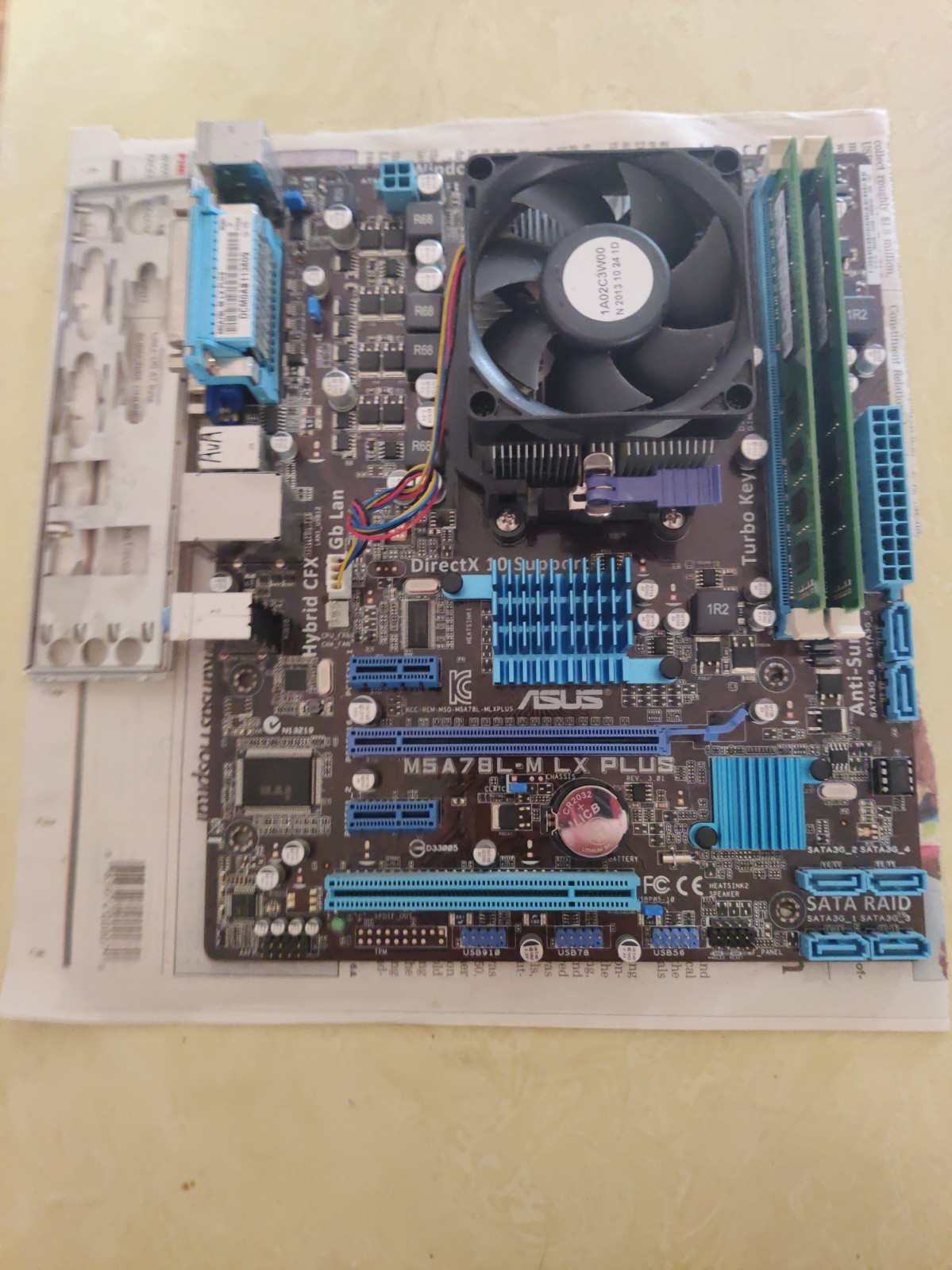 Asus motherboard M5A78-MLX PLUS Fx6300 CPU 2x2gb Ram I/O Plate