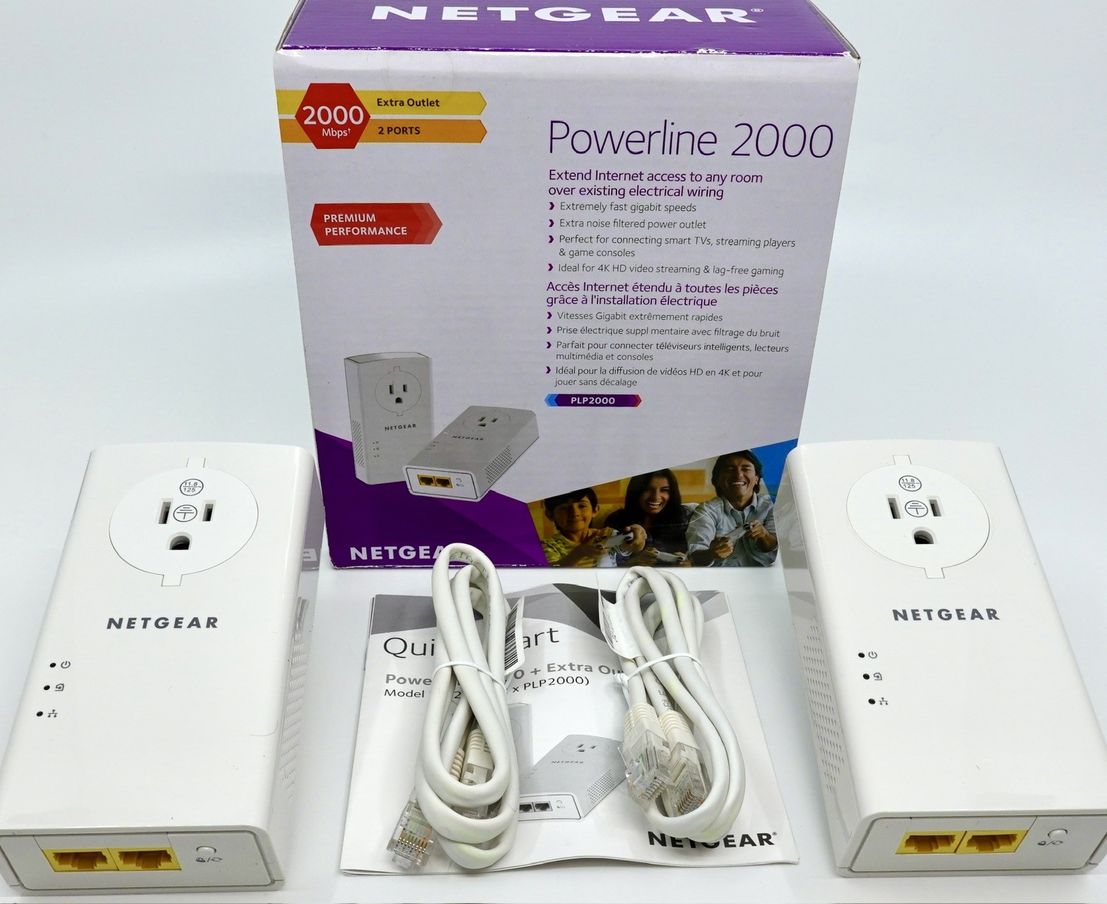 NETGEAR Powerline 2000 Adapter Kit PLP2000 2-Pack 2000Mbps Extra Outlet Gigabit