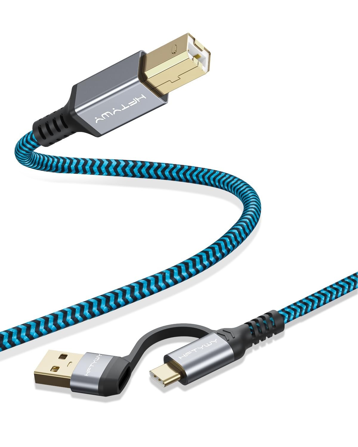 2 in 1 USB C USB A to USB B Printer Cable 6.6FT for Printers and Scanners PC New