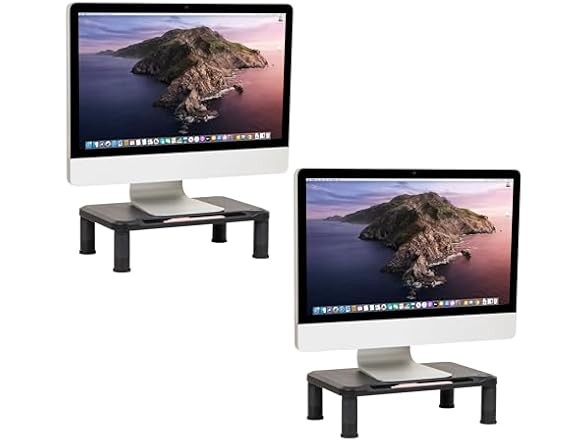 Mind Reader Monitor Stand Set of 2, Black 4 Leg-2 Pack 15"L x 9.5"W x 4.25"H