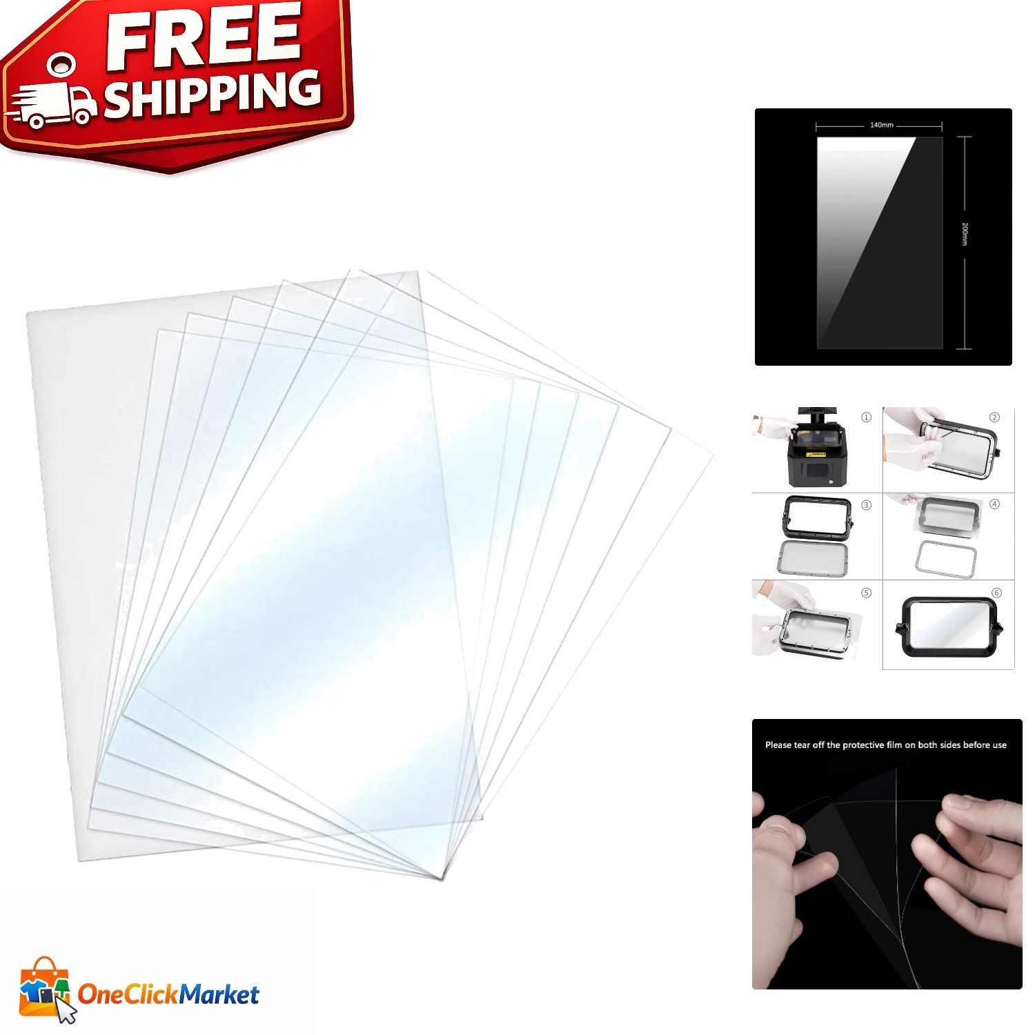 Professional 6 Pack FEP Film 0.15mm for 3D Printers - High Purity & Durability