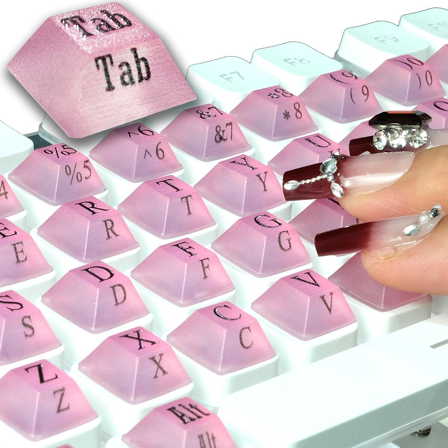 Long Nail Keyboard Stickers 80 Pcs Raised Silicone Keycaps for Typing Gaming