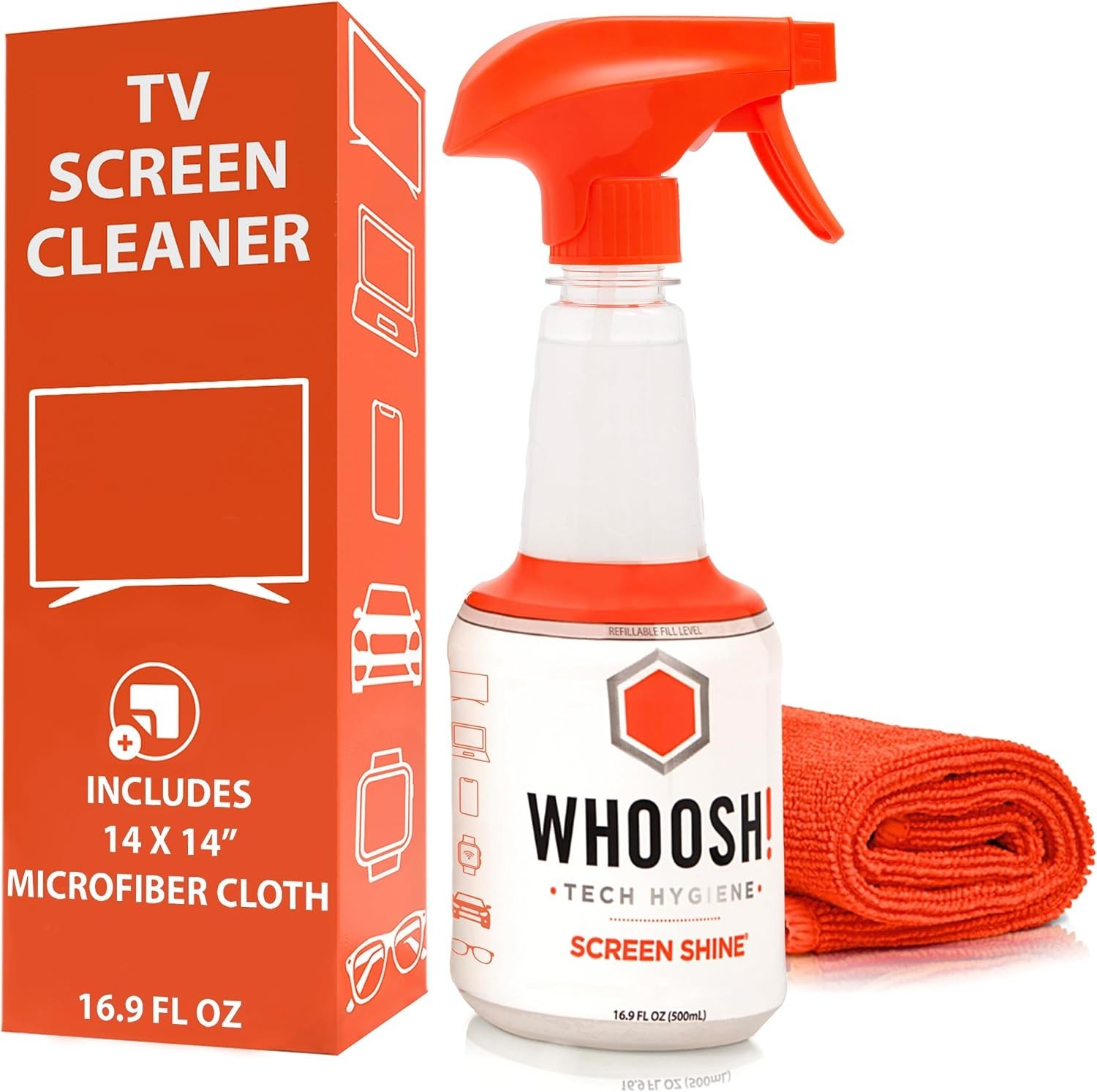 Screen Shine Pro 16.9 fl oz Refillable Cleaner & Eco-Friendly Microfiber Cloth