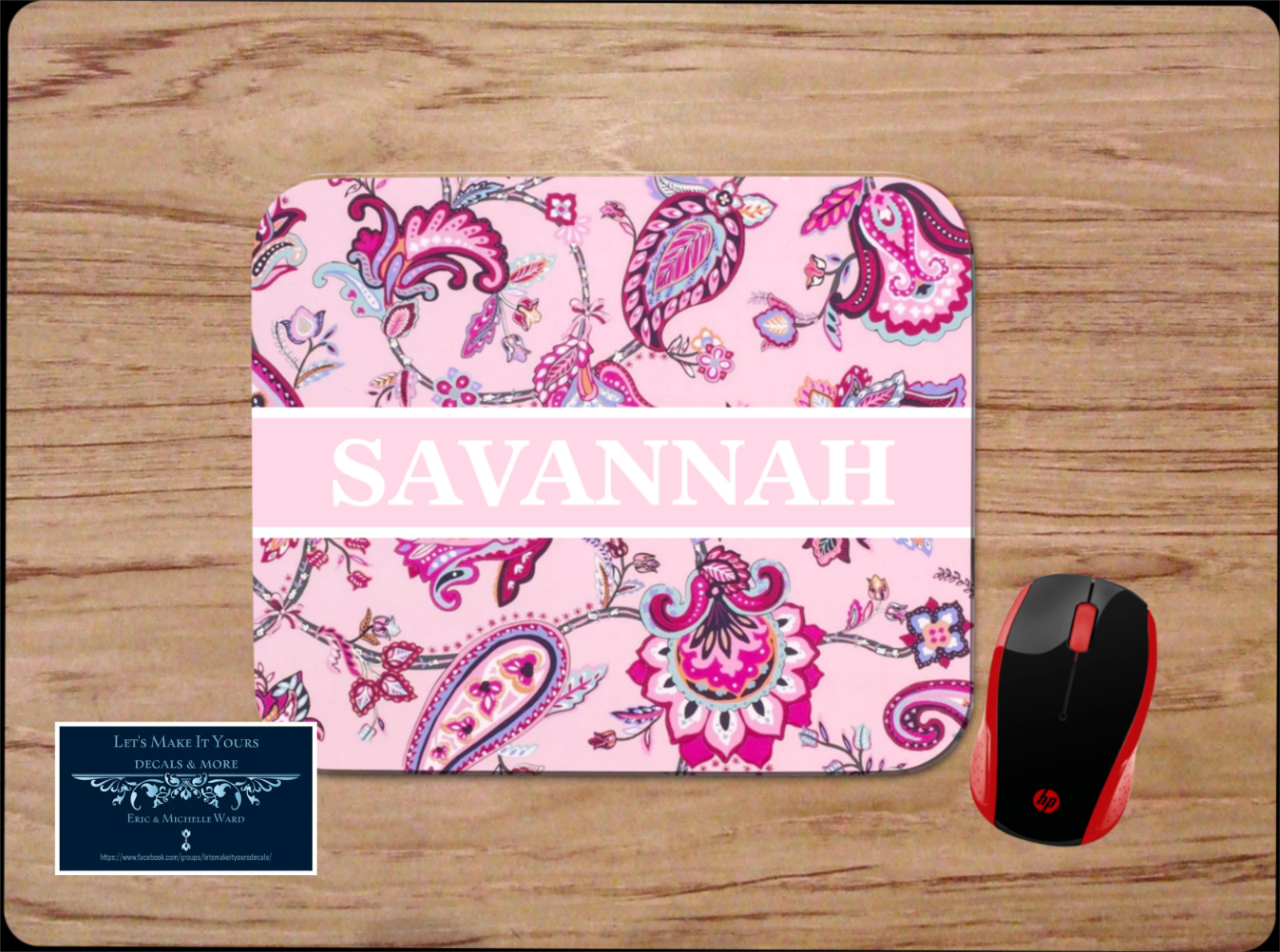 PERSONALIZED PINK PAISLEY PC MOUSE PAD DESK MAT W/ NAME HOME SCHOOL OFFICE GIFT
