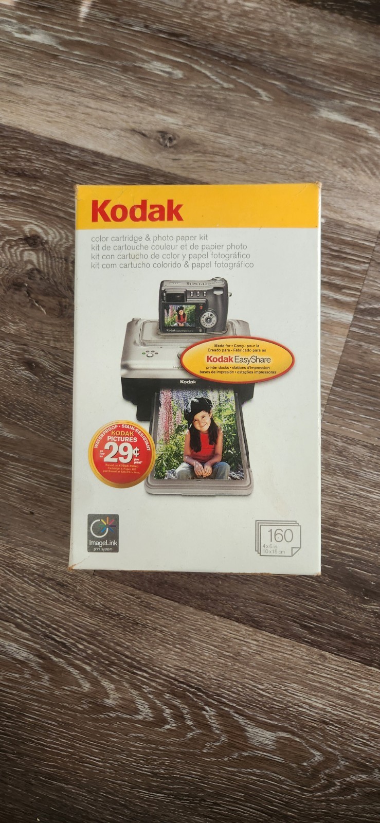 Kodak PH-160 4x6 Photo Paper & Color Cartridge Kit 160 Prints Laminate Thermal