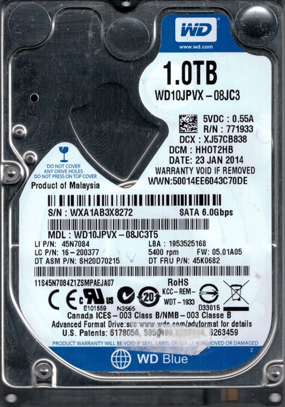 WD10JPVX-08JC3T5 DCM: HHOT2HB WXA1A Western Digital 1TB