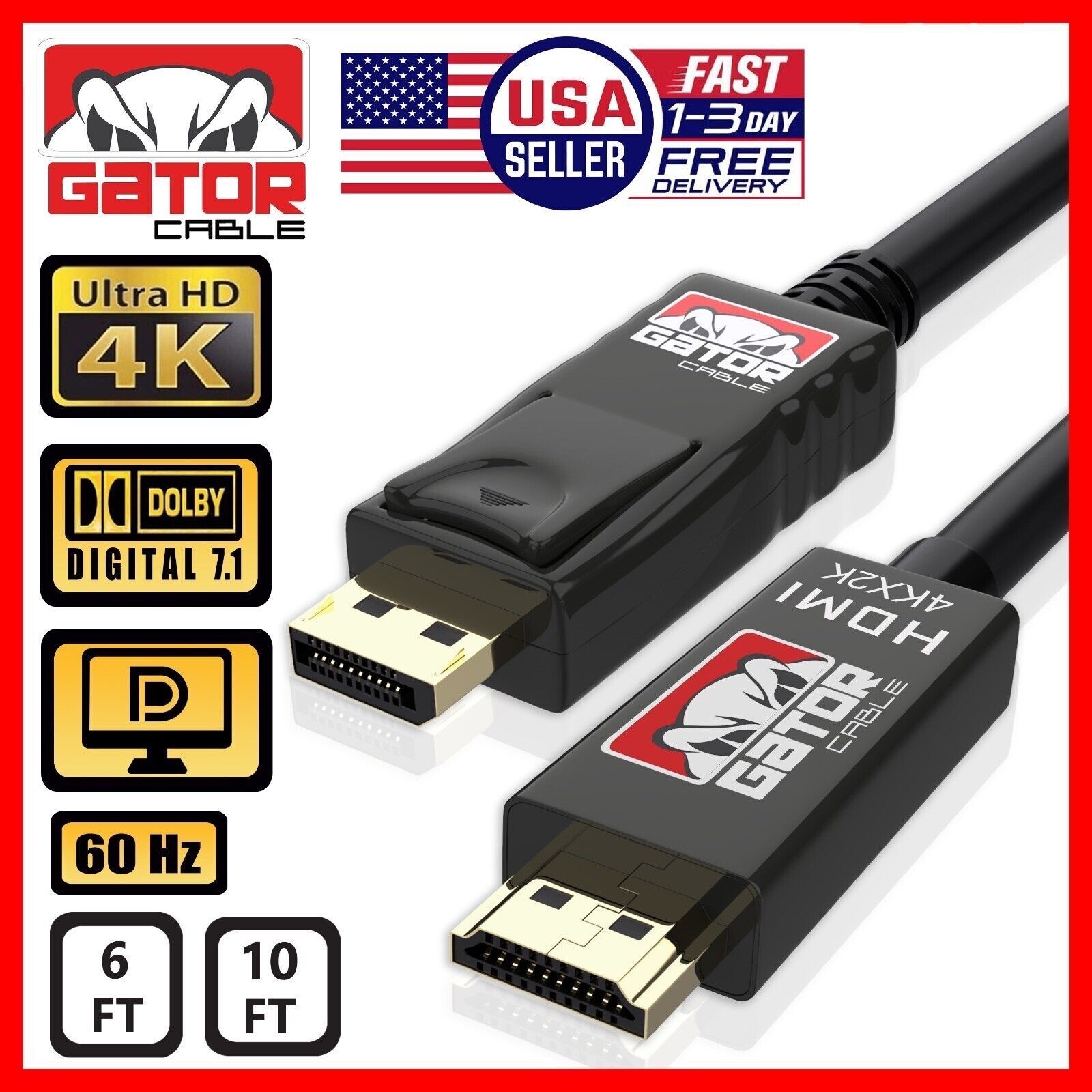 4K Display Port DP to HDMI Cable 60Hz 2160P 25.92Gbps HDR Audio Video Adapter PC