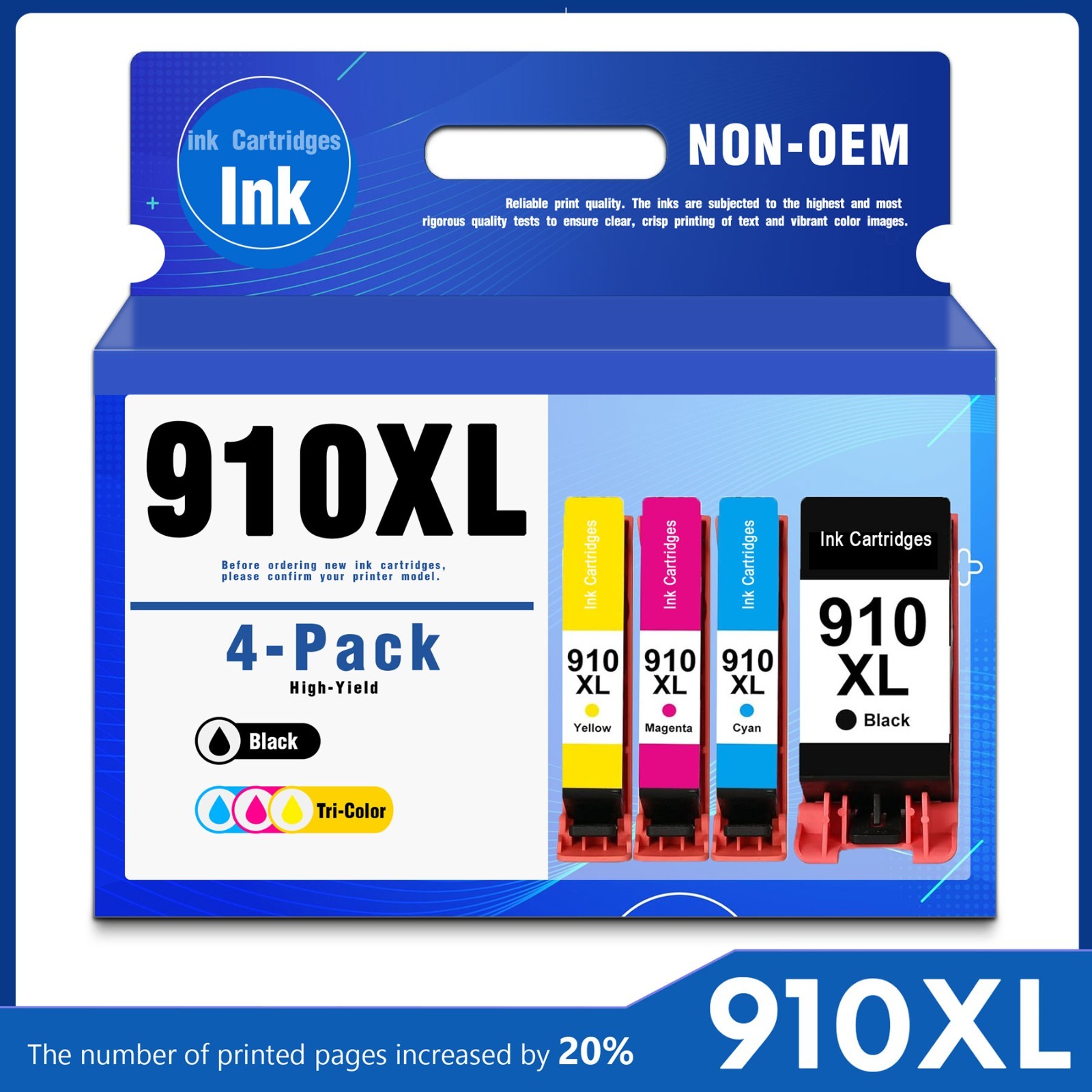 4PK 910XL Printer Ink for HP OfficeJet 8010 8015 8018 8020 8022 