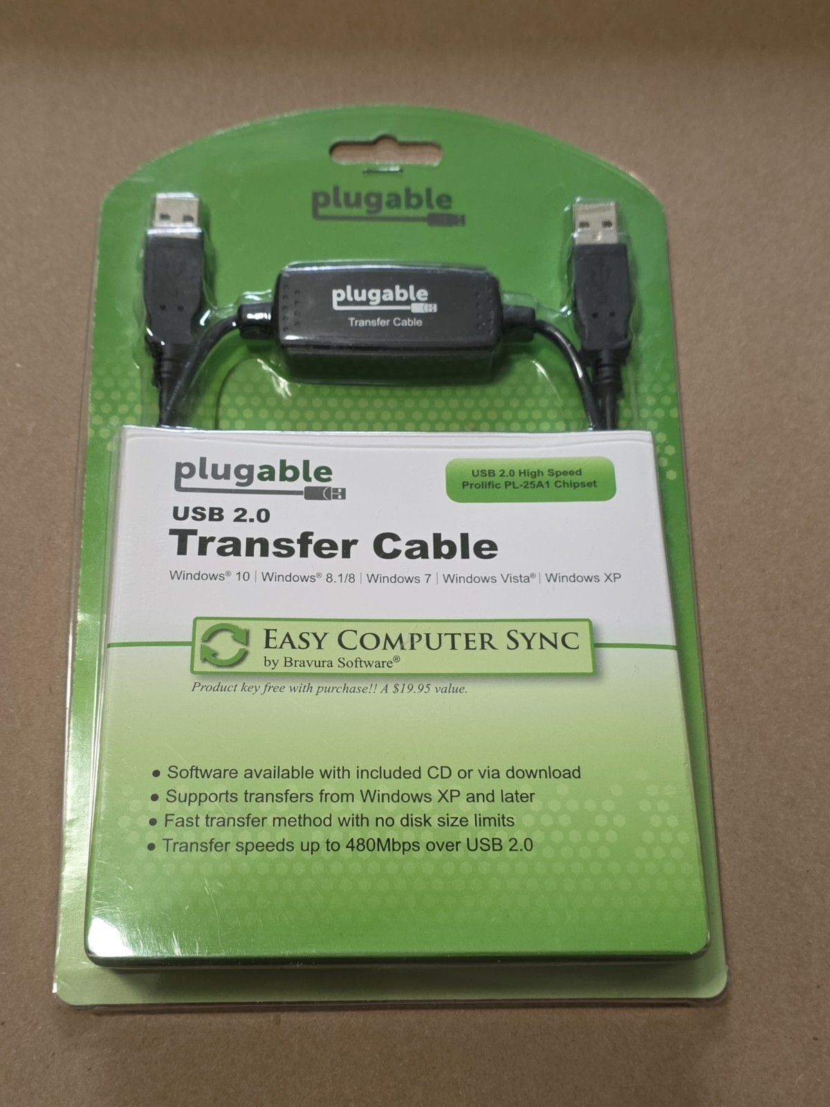 Plugable - USB 2.0 High Speed Transfer Cable - USB Data Transfer Cable PC to PC
