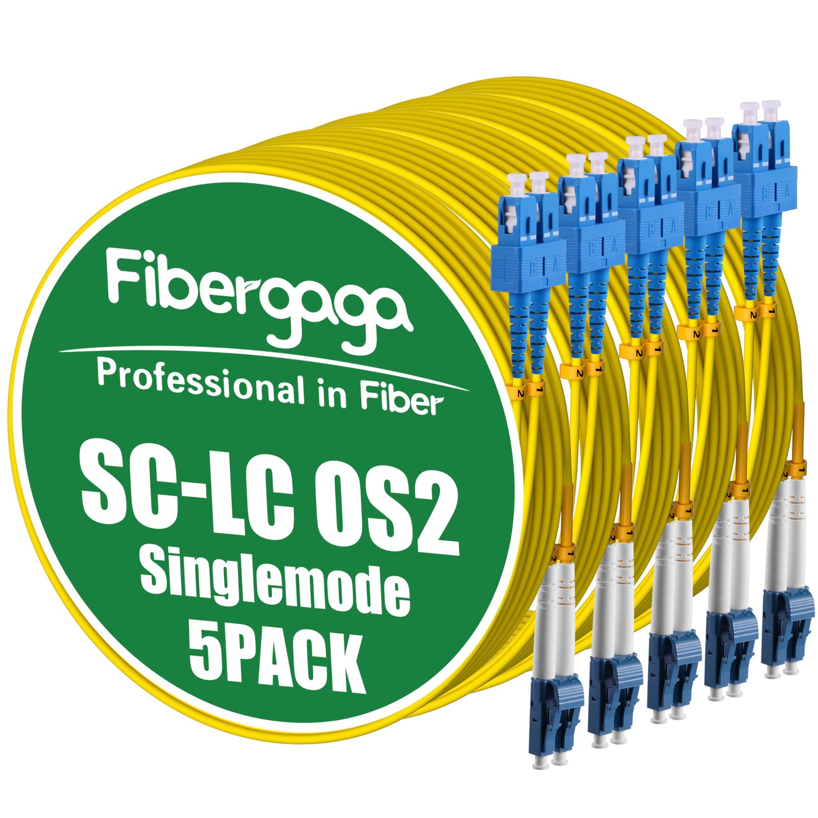 5 Pack 3m 10ft OS2 LC To SC SMF Single Mode Duplex Fiber Patch Cable Cord Wire