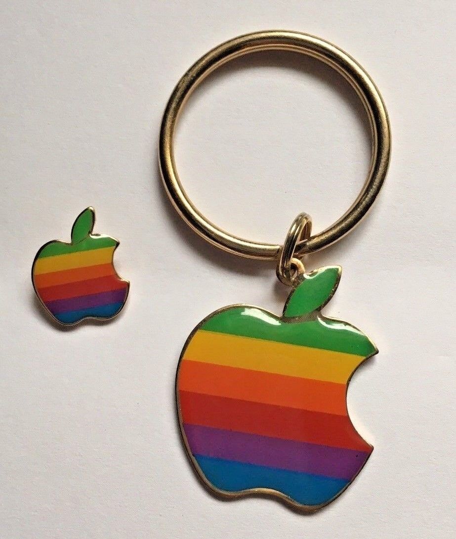 Vintage Apple Macintosh Rainbow Multi-Color Computer Logo Key Chain & Lapel Pin