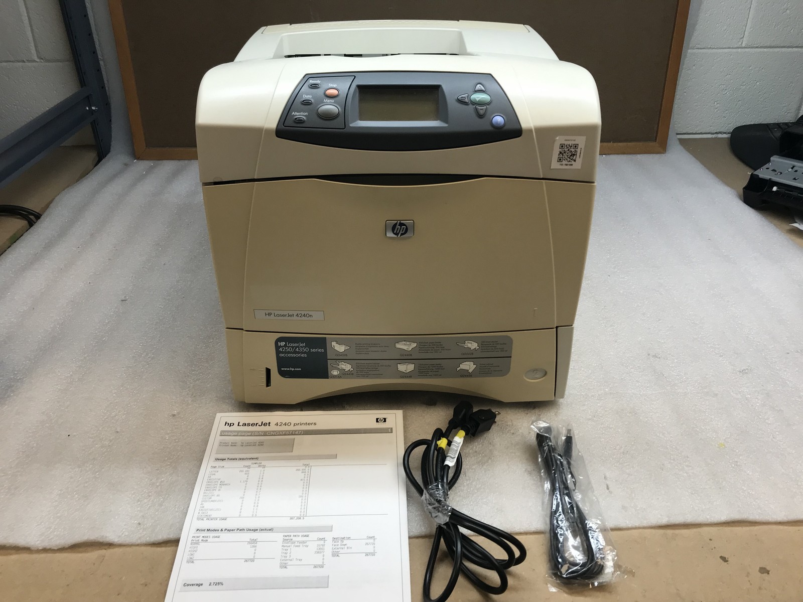 HP LaserJet 4240n Monochrome Workgroup Laser Printer w/ 267k & 93% Toner incl.