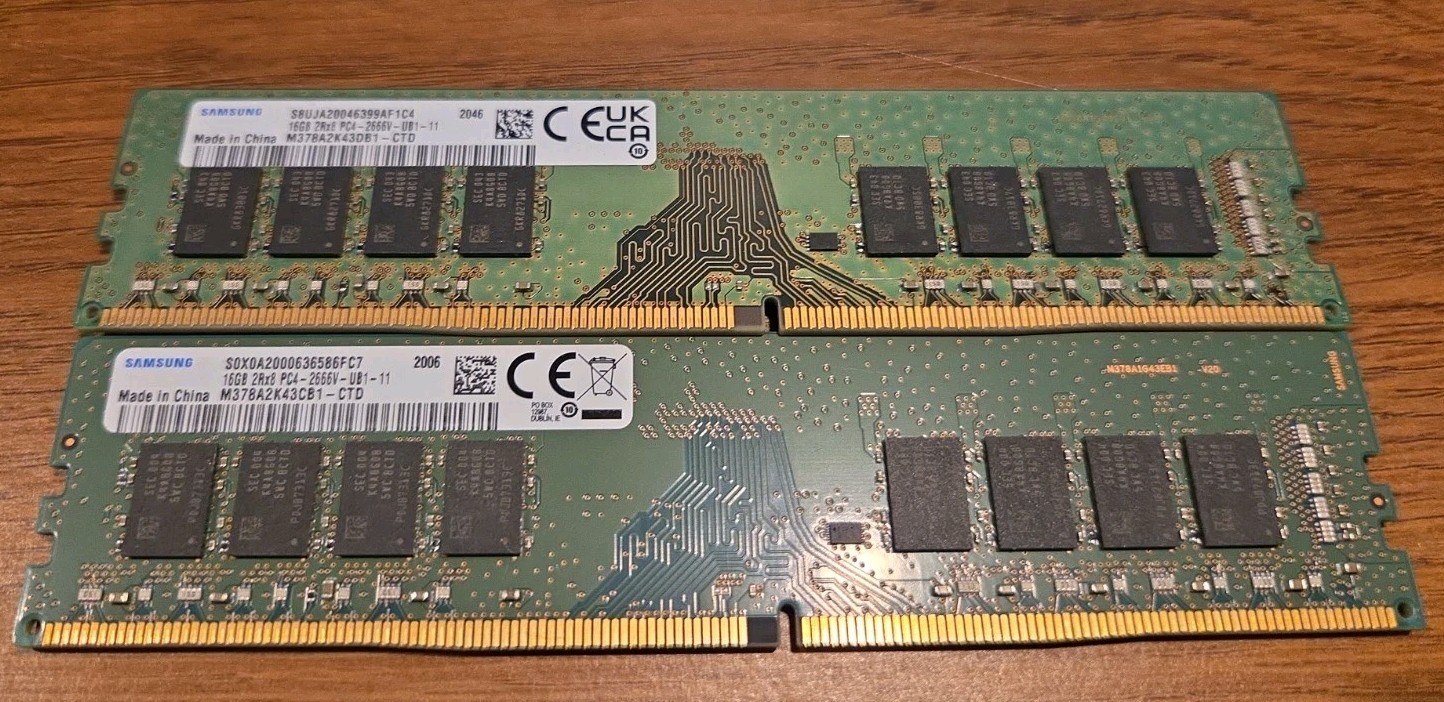 Samsung 32GB (2x16GB) DDR4-2666 PC4-2666V 288-Pin UDIMM M378A2K43CB1-CTD