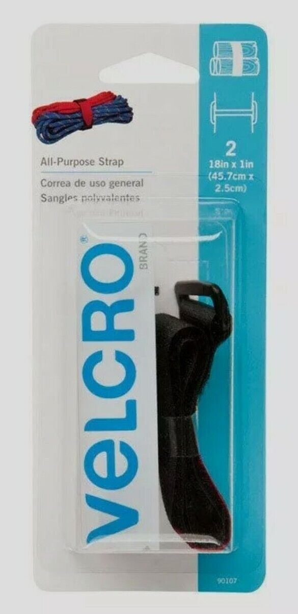 Velcro All Purpose Strap 90107 18"L x 1"W Black 2pk Adjustable Bundle Storage